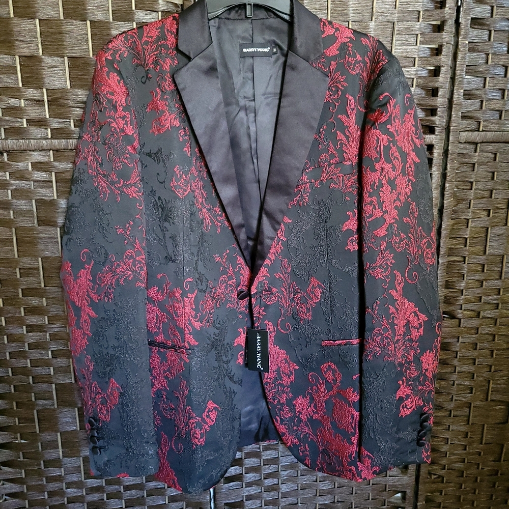 Stylish Black and Red Patterned Blazer